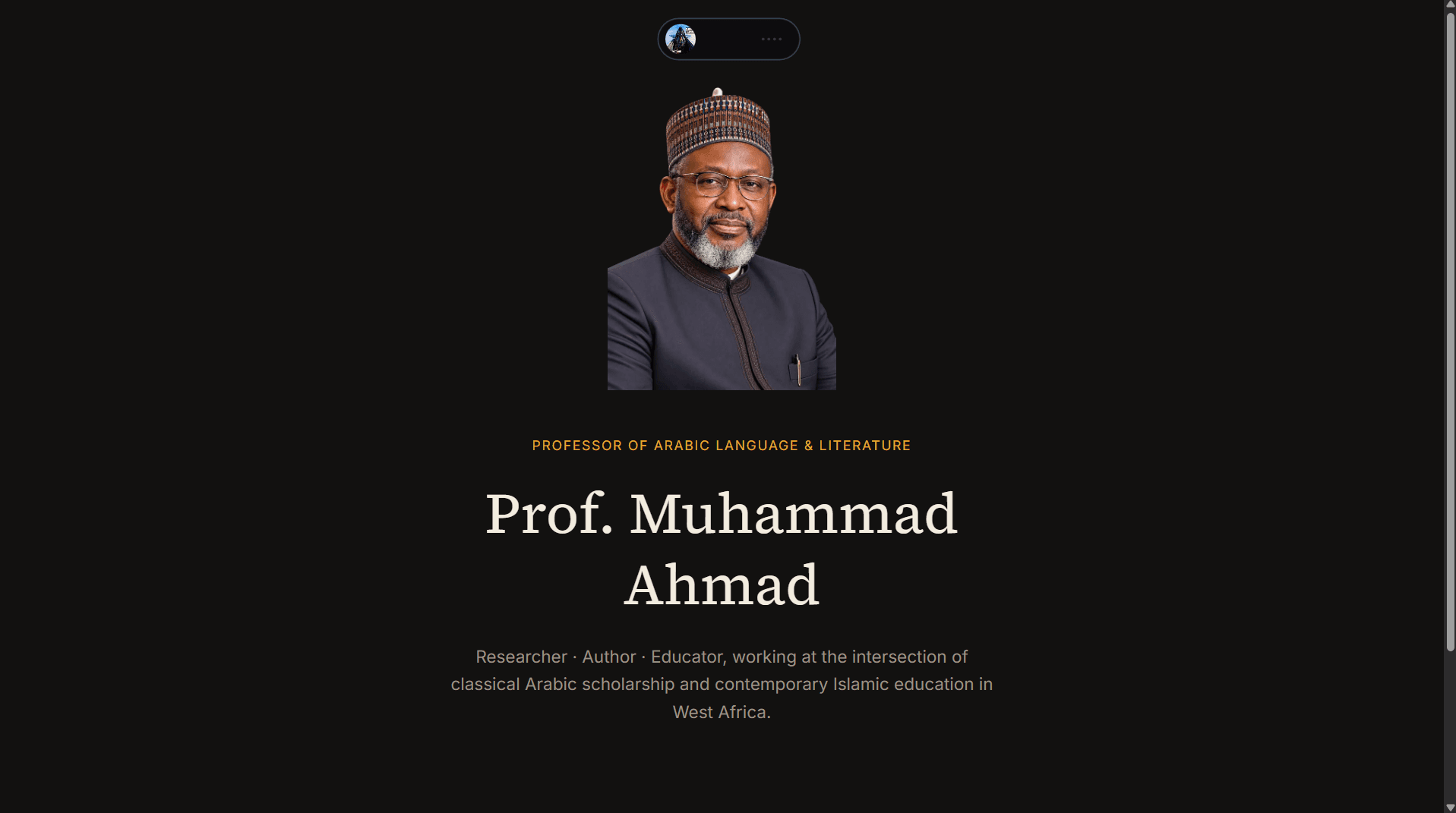 Fictional Arabic professor portfolio website demonstration designed by Alfirdaus Technologies